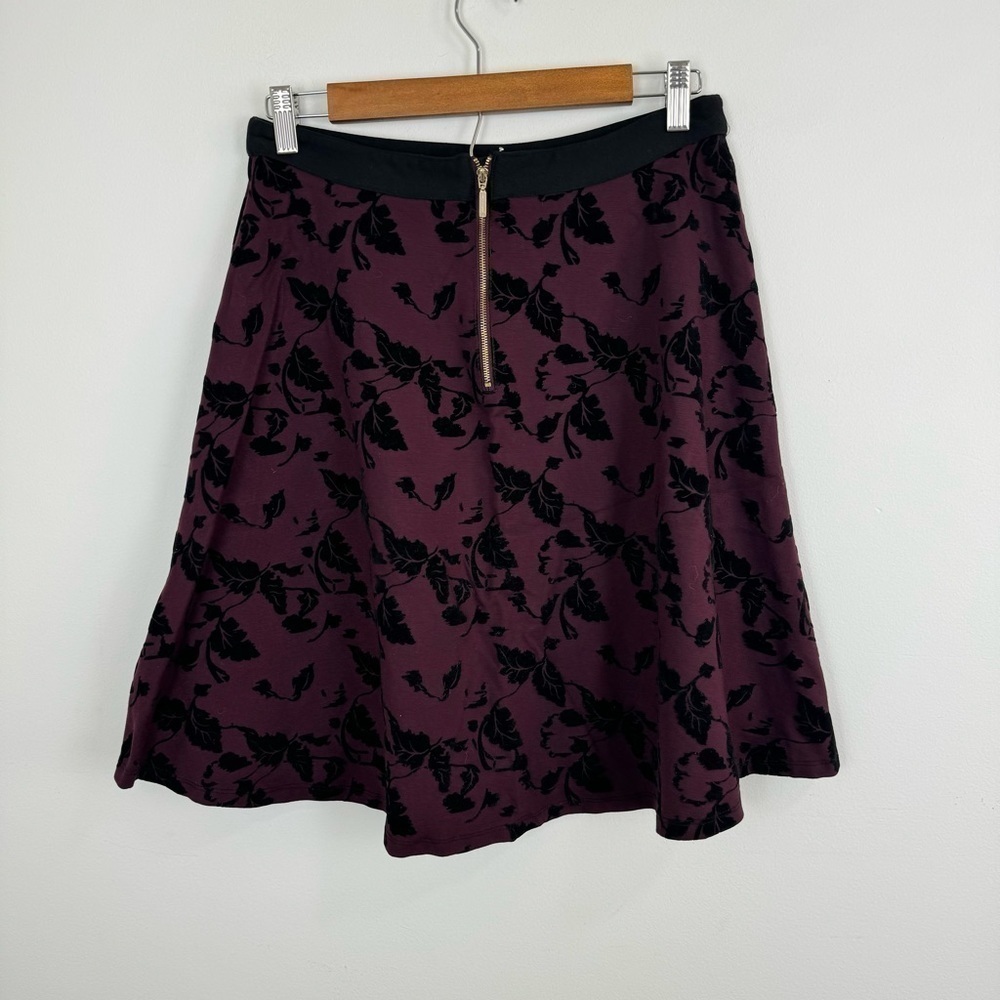 Carmen Marc Valvo Purple Black Velvet Leaf Fall Winter Party Skirts Size 6 - Picture 5 of 11